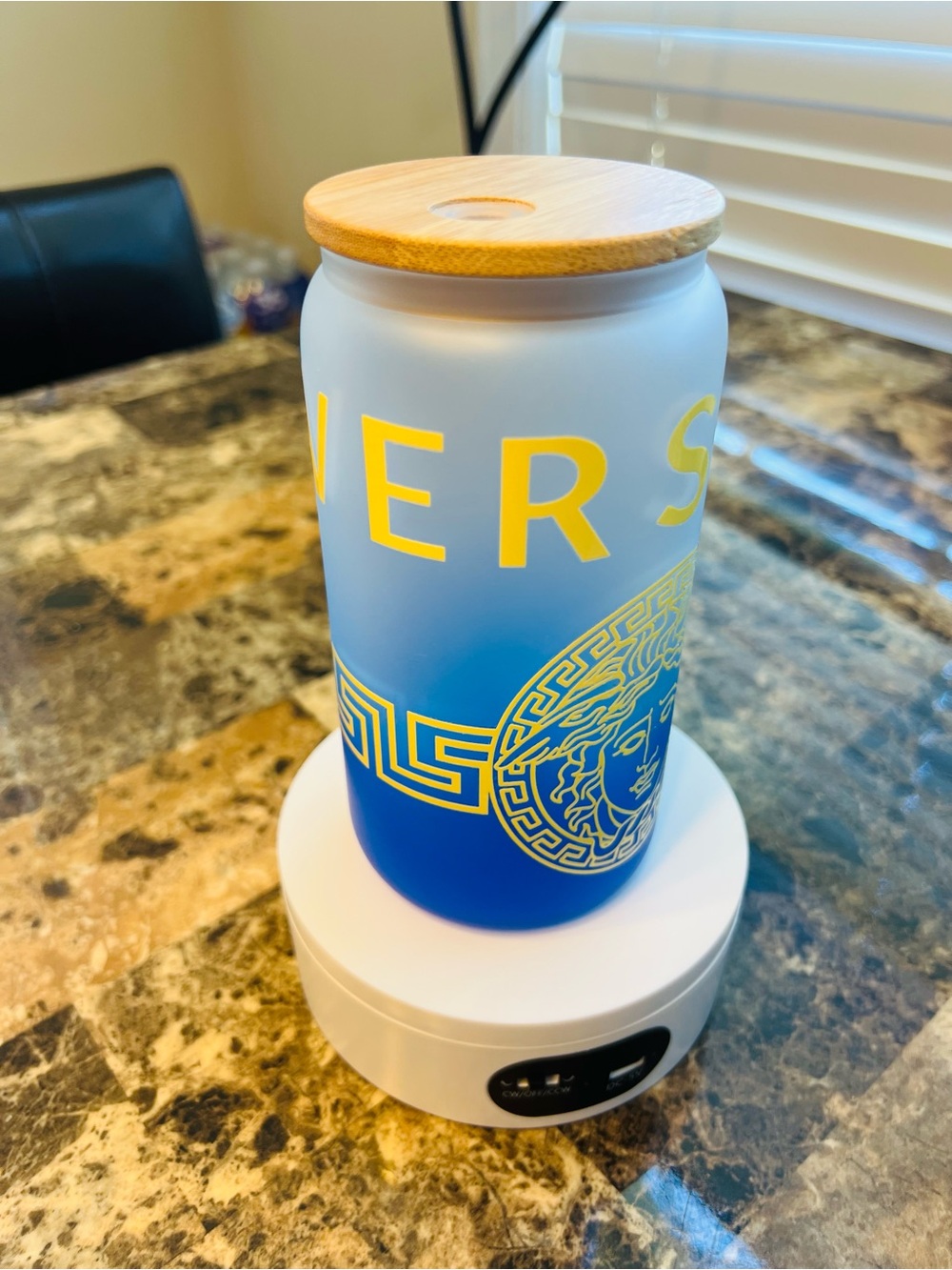 Blue & Yellow Logo 16 oz Glass Tumbler with Bamboo Lid - Picture 5 of 6